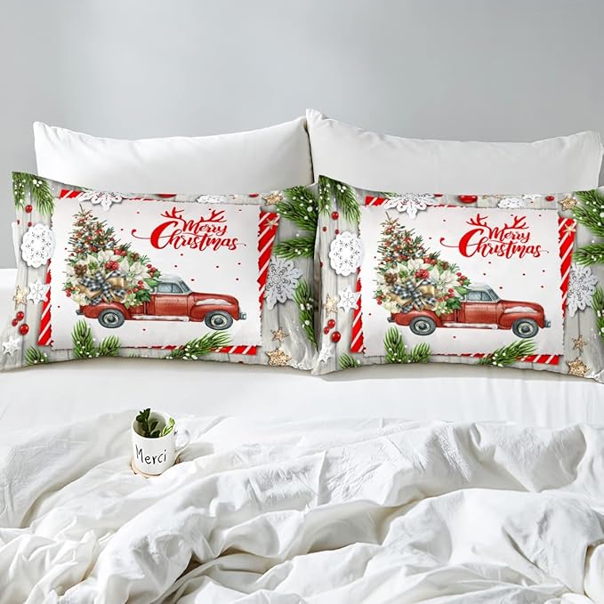 Christmas Kids Bedding Set Christmas Tree Racing Car Duvet Cover for Boys Children Teens Bedroom Decor Snowflake Xmas Theme Comforter Cover Set New Year Bedspread Cover Toddler Size With 1 Pillow Case