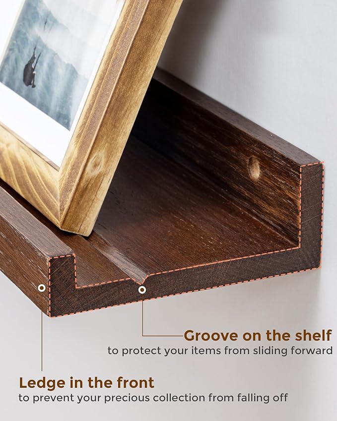 Axeman Oak Picture Ledge Shelf, 55 Inch Floating Shelves Set of 2, Solid Oak Wood Wall Shelves with Lip, Wall Decor Storage for Bedroom Living Room Bathroom Kitchen Nursery Photo Picture, Walnut