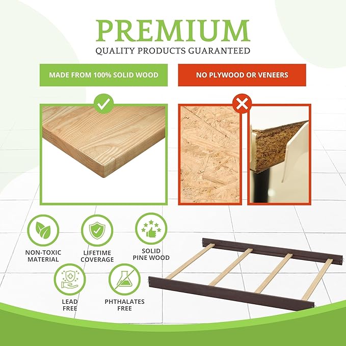 Full-Size Conversion Kit Bed Rails for Evolur Cribs - Solid Wood Crib Convertible Kit to Kids Bed - Transitional Style Rails & Easy-to-Install Child Essentials for Safety (Café Noir or Stone)
