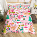 Feelyou Kids Pink Merry Christmas Bedding Set Toddler Merry Christmas Tree and Snowman Duvet Cover for Bedroom Decor Xmas Comforter Cover Set Snowflake Holiday Bedspread Cover with 1 Pillow Case