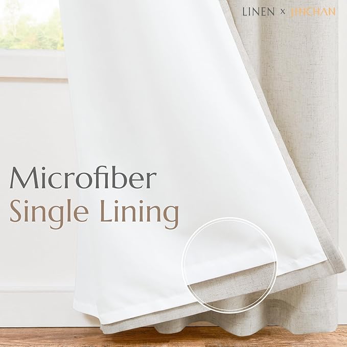 jinchan Beige Linen Blend Curtains for Bedroom 63 Inches Length 2 Panels Natural Window Treatment for Kitchen, 50 Inches Wide Farmhouse Drapes with Rod Pocket Back Tab (50W x 63L, Ecru)