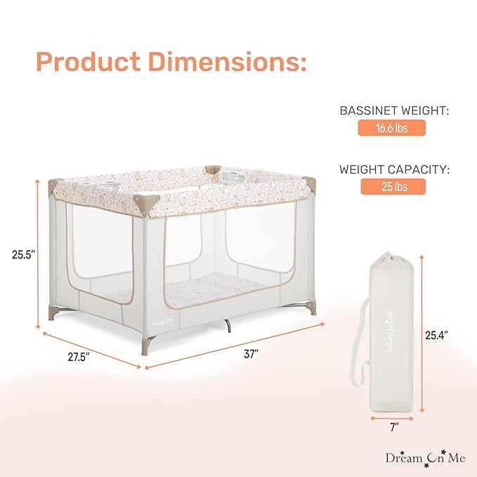 Dream On Me Zodiak Portable Playard with Carry Bag & Shoulder Strap, Beige