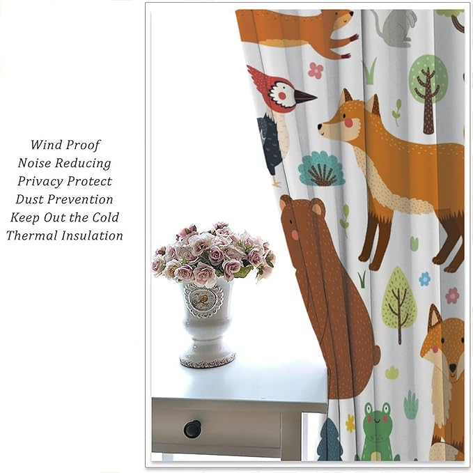 Kids Safari Animals Curtains, Baby Boy Girl Rustic Woodland Printed Cartoon Forest Window Treatments for Bedroom Living Room Nursery 2 Panels Sets, 42x63 Inch