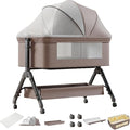 Nine point nine Baby Bedside Bassinet, Baby Bassinet Bedside Sleeper, Next to Me Crib with Wheels, Foldable Co-Sleeping Bed Crib for Newborn (X3 Khaki)