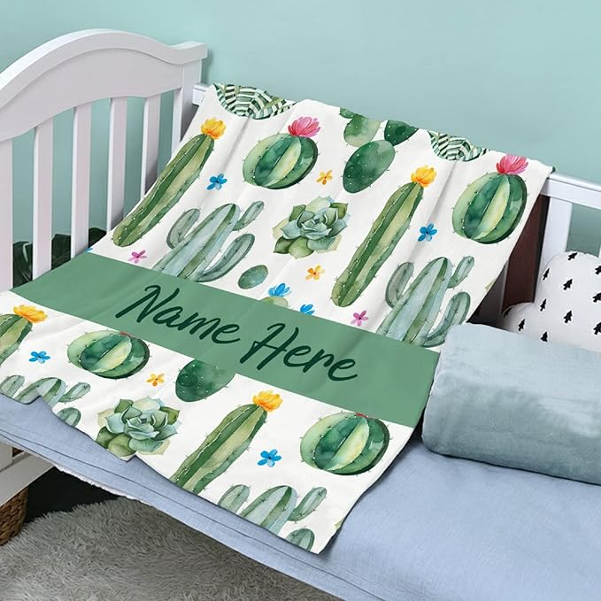 Custom Flannel Blanket with Text Cactus Flower Succulent Customized Blankets Warm Unique Personalized Throw Souvenirs Gift of Love 40"×30" XSmall for Pets