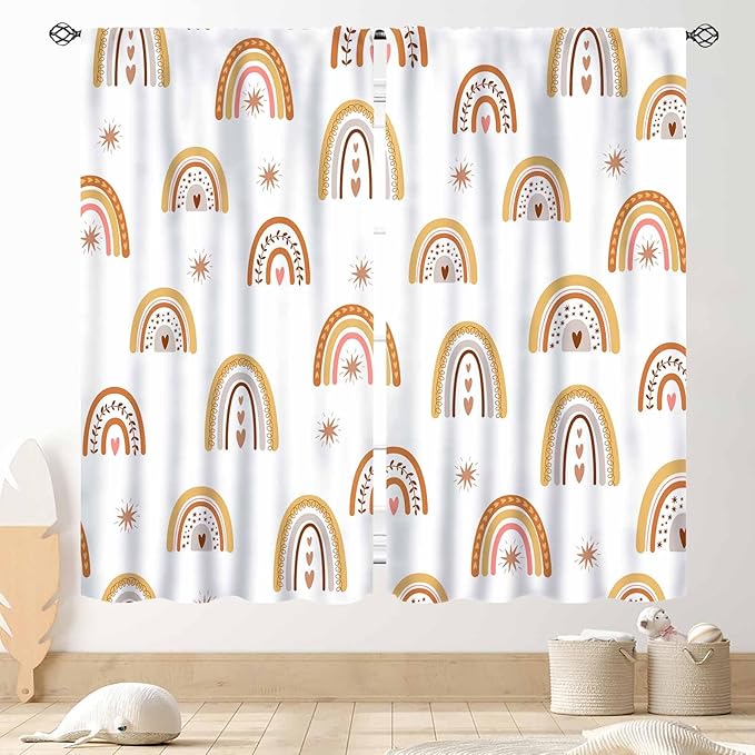 Boho Rainbow Curtains, Kids Girls Baby Cute LovelyRetro Vintage Rainbow Pastel Aesthetic Bohemian Window Curtains for Classroom Bedroom Living Room Nursery Playroom Drapery 2 Panels Set, 63"x63" Inch