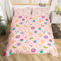 Christmas Kids Bedding Set Cartoon Christmas Tree Snowman Duvet Cover for Boys Children Teens Bedroom Decor Flower Birds Comforter Cover Set Pink New Year Bedspread Cover King Size with 2 Pillow Case
