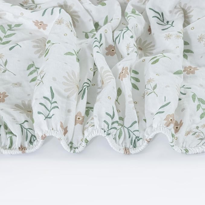 Dreamology Muslin Crib Sheets for Boys,Girls,Soft,Breathable Crib Sheet,2 Pack,100% Cotton Floral Crib Sheets for Standard Cribs,Toddler Bed Sheets,28x52 Crib Mattress Sheet | Green and Flowers