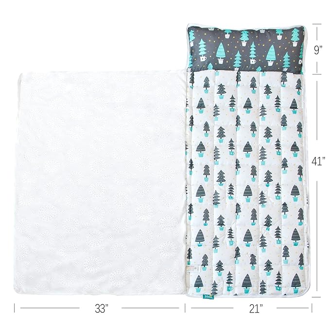 Biloban Toddler Nap Mat with Pillow and Blanket, Cot Nap Mats for Daycare Preschool, Portable Travel Sleeping Bag for Kids, Warm & Skin-Friendly, Dark Woods, 50" x 21"