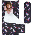 Toddler Nap Mat with Removable Pillow and Blanket, Cot Nap Mats for Daycare Preschool Kindergarten, Roll Up Lightweight Portable Travel Sleeping Bag, Black