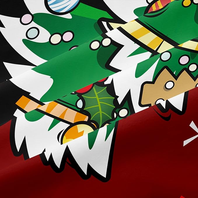 Christmas Duvet Cover Queen Size Black Red Christmas Tree Bedding Set 3 Pcs Kids Boys Girls Xmas Couple Holiday Comforter Cover with Zipper Closure