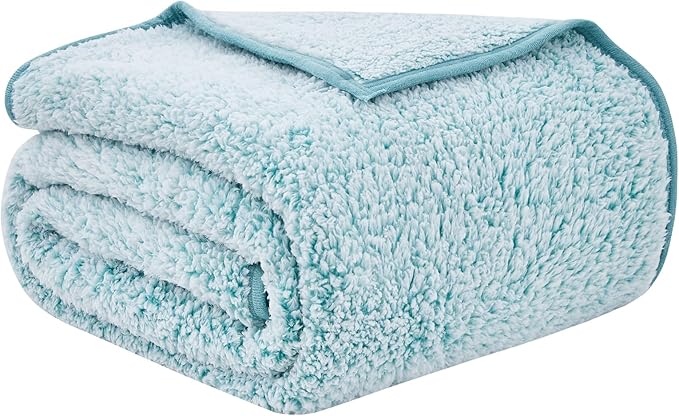 EMME Soft Sherpa Fleece Blanket Reversible Plush Fluffy Large Blanket, Light Weight Warm Decorative Boho Blanket Cover for Sofa, Couch, Bedroom,Travel(Plush Teal,90"x90")