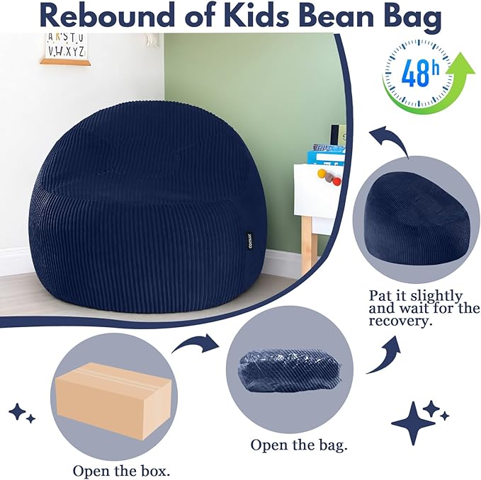 COMAX Bean Bag Chairs for Kids, Toddler BeanBag Sofa with Filler Bean Couch Stuffed for Boys and Girls, Lazy Floor Chair for Playroom, Nursery Room, Dark Blue