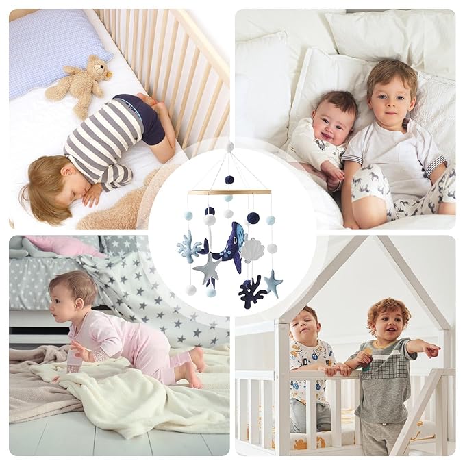 Baby Crib Mobile - 160g Animal Nursery Decor, Musical Lullaby Hanging Toys | Whale, Mermaid Sea Theme | Developmental Travel Toy Toddler Bedroom Gift Boys Girls Multiple Uses