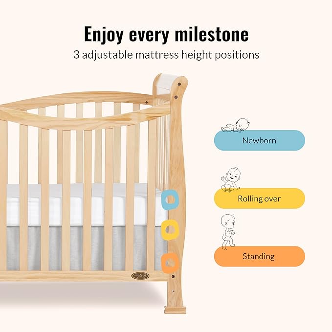 Dream On Me Violet 7-in-1 Convertible Full-Size Baby Crib with Toddler, Day & Full Bed Conversion in Steel Grey, GreenGuard Gold & JPMA, 4 Mattress Heights, Sustainable Pinewood