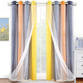 Kinryb Nursery/Kids/Girls Room Star Cut Out Blackout Rainbow Curtain with Sheer Overlay 2 Panels, Each 52 inch Wide,108 inch Length with White Gauze,Ombre Stripe Rainbow Curtains (2 Pcs,52x108 Inch)