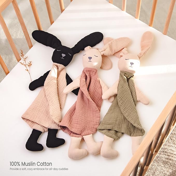 lulumoon Muslin Bunny Lovey for Babies: Skin-Friendly Security Blanket for Self-Soothe - Newborn Gift for Baby Shower
