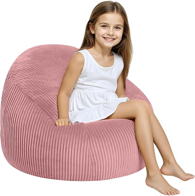 COMAX Bean Bag Chairs for Kids, Toddler BeanBag Sofa with Filler Bean Couch Stuffed for Boys and Girls, Lazy Floor Chair for Playroom, Nursery Room, Pink
