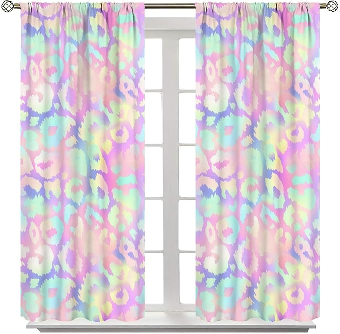 Colorful Leopard Curtains, Cheetah Safari Modern Rainbow Leopard Design Window Curtains for Bedroom Living Room Boys Kids Room 42" W X 63" L