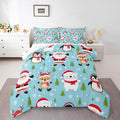 Feelyou Christmas Comforter Set Toddler Size Santa Claus Bedding Set for Kids Boys Girls Penguin Deer Duvet Quilt Xmas Snowflake Tree Bedroom Decor Microfiber 2 Pcs with 1 Pillow Cases