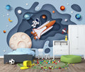 Space Wallpaper for Boys Room Cartoon Planet Astronauts Wall Murals for Kids Room Bedroom（Not Peel and Stick）