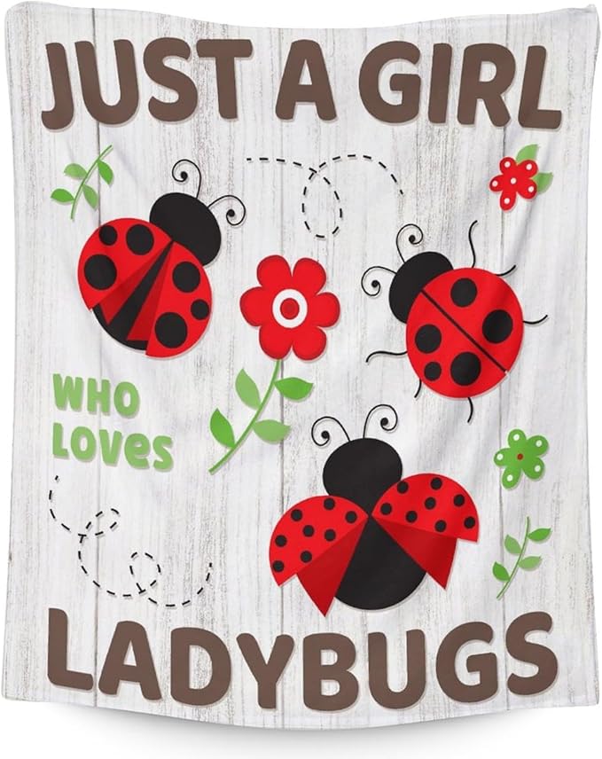 Ladybug Gifts - Cute Girls Blanket for Ladybug Lovers - 50 x 60 Inches Grey Flannel Throw Blanket Stuff for Sofa, Travel