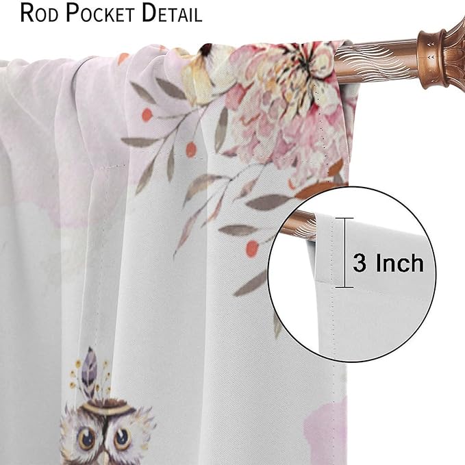 Forest Animal Curtains for Kids, Pink Watercolor Woodland Animal Window Treatments Fox Deer Owl Wildlife Safari Jungle Bear Window Drapes for Girls Nursery Toddler Bedroom 42x45in(Decor)