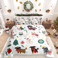 Erosebridal Merry Christmas Quilt King Size Cartoon Dog Comforter Set for Teens Kids Boys Xmas Tree Snowman Bedding Set Cute Pug Puppy Animal Duvet Insert with 2 Pillow Cases