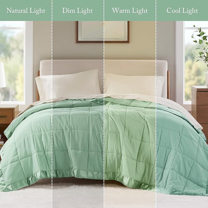Madison Park Windom Down Alternative Blanket, Premium 3M Scotchgard Moisture Wicking Treatment, Lightweight and Soft Bed Cover For All Season, Satin Trim, Seafoam Full/Queen