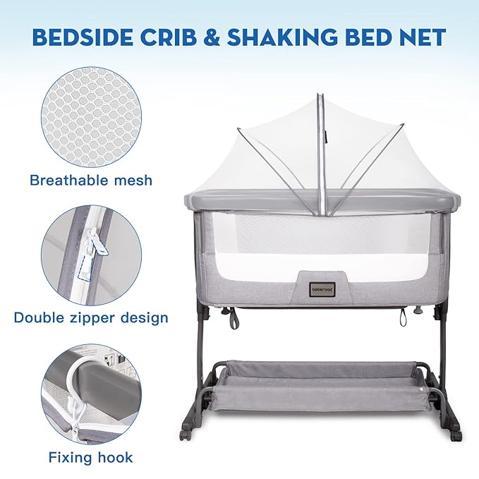 Beberoad Love Bassinet Mosquito Net Cover - Breathable Mesh Canopy with 2-Way Zipper for Baby Cribs, Bedside Sleepers & Travel Cribs (White)