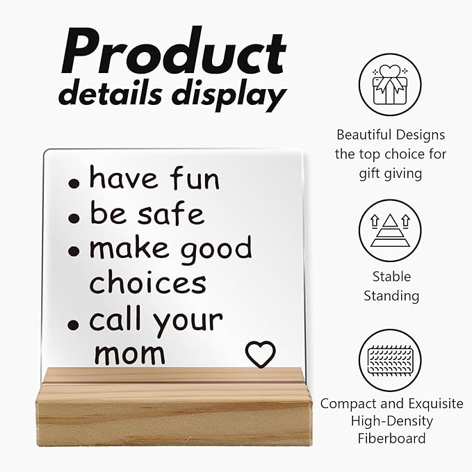 Call Your Mom Desk Decor, Funny Acrylic Sign, Dorm Room Essentials, Inspirational Acrylic Plaque Sign with Wood Stand for Guys Girls College Dorm Room Decor, Son Daughter Graduation Gift
