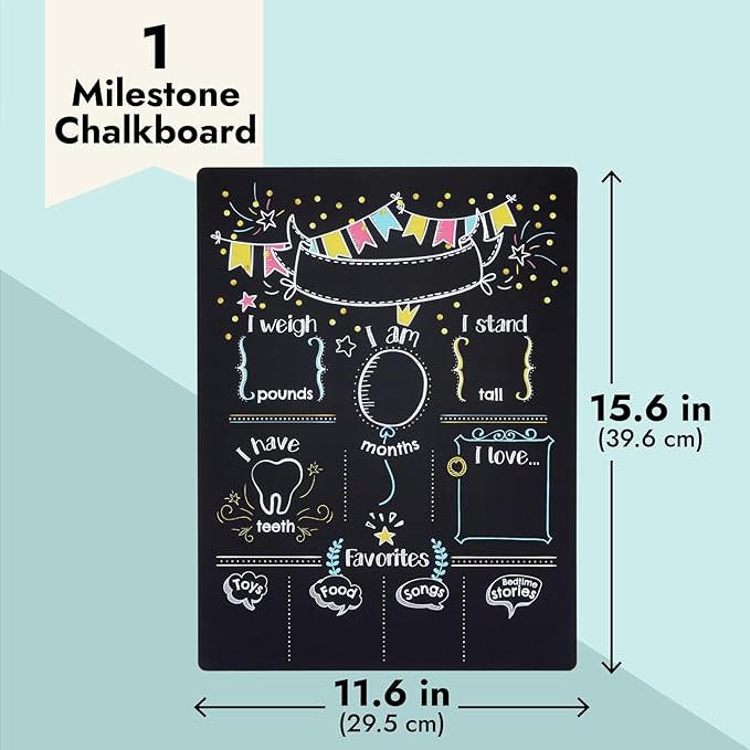 Blue Panda Baby Milestone Chalkboard - Monthly Photo Prop & Baby Growth Board - Birthday Milestones Board - Reusable Chalk Surface & Infant Tracker - 12 x 15.6 in, Vertical, Blue
