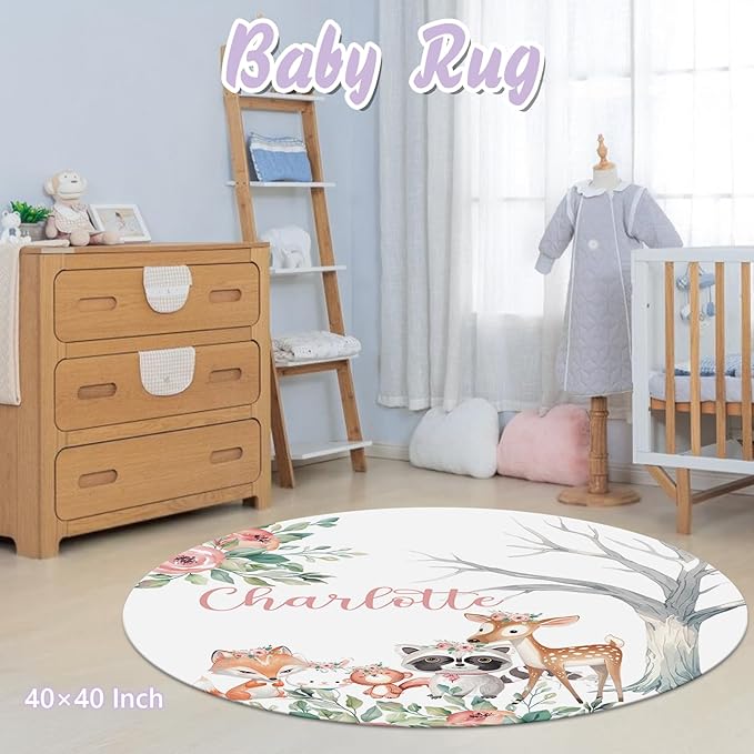 Personalized Baby Crib Bedding Set, 5 Pcs Custom Name Nursery Bedding Set for Girls Boys, Pink Forest Animals Baby Crib Set for Toddlers Infants, Double Layer Bedding Crib Sets Customized Gifts
