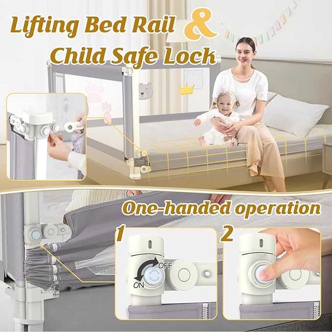Height Adjustable Bed Rail for Toddlers, Kids Safety Baby Bed Rail for Twin/Full/King/Queen Size Bed (1 Side, 70.8 Inch)