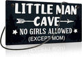 Putuo Decor Little Man Cave Sign, Boys Room Wall Decor for Kids, Toddler Boys, Baby, 10x5 Inches PVC Hanging Plaque Gift (No Girls Allowed Except Mom - 2)