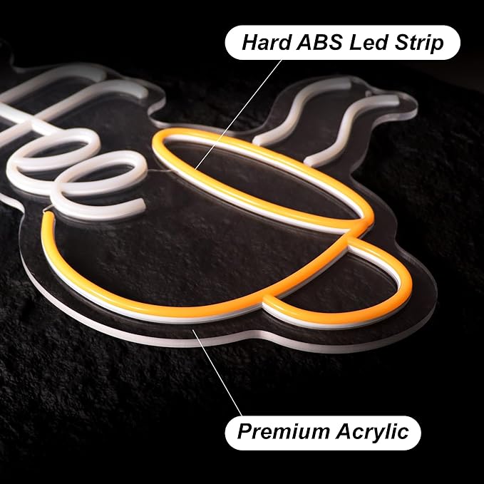 Coffee Neon Sign for Party LED Neon Sign for Wall Decor Led Neon Lights for Teen Bedroom Decor Art Light Up Letters Coffee Neon Signs for Cafe Shop Room Decorations USB 5v 21.7x13.8 Inch (Warm White)