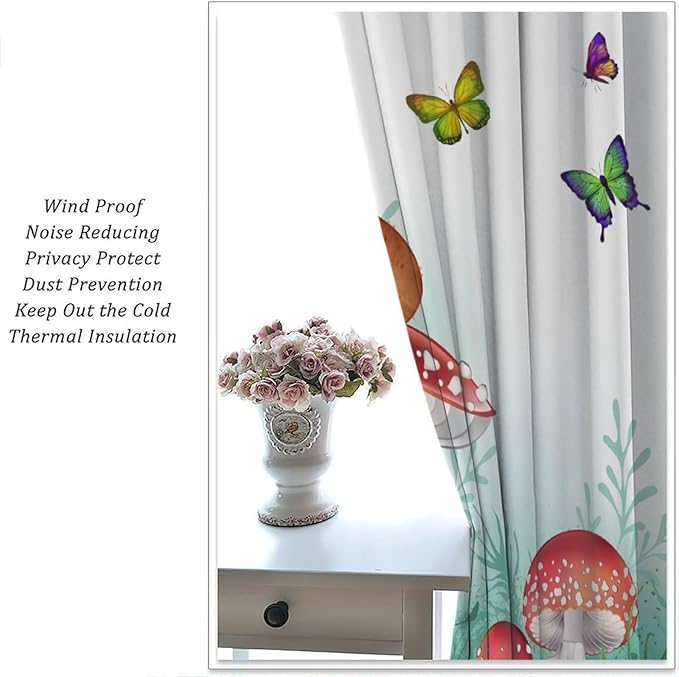 Cartoon Animals Curtains, Cute Butterfly Capybara Blackout Window Treatments, Rod Pocket Thermal Insulated Drapes 2 Panel Sets for Kids Bedroom Nursery Classroom, 63" W X 72" L