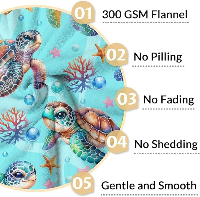 Turtle Throw Blanket for Kids - 50" x 60" Inches Cute Turtle Blanket for Girls - Green Warm Cozy Throws for Couch, Bed & Travel