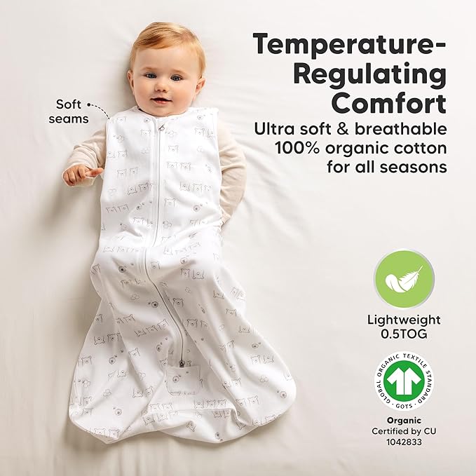 2-Pack Baby Sleep Sacks,Zipper Wearable Blanket - 0.5TOG Organic Cotton,Lightweight,Soft Cozy Toddler Sleeping Sack 6-12 months,Easy to Wear Large Newborn Transition Swaddles Sleepsacks(BumbleBear)