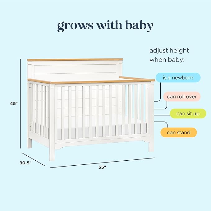 DaVinci Shea 4-in-1 Convertible Crib in Warm White and Honey, GREENGUARD Gold and FSC® Certified