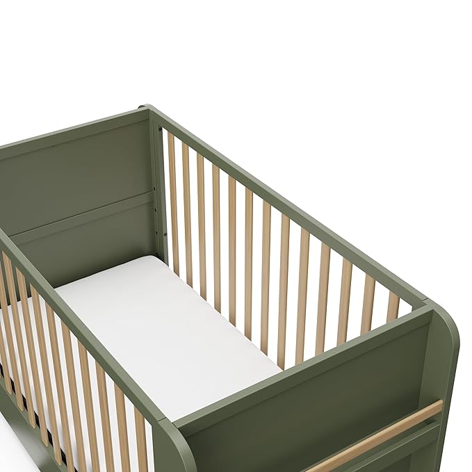 Graco Read-with-Me 4-in-1 Convertible Crib with Drawer (Olive with Driftwood) - GREENGUARD Gold Certified Converts to Toddler Bed, Daybed, and Functional Bookshelves