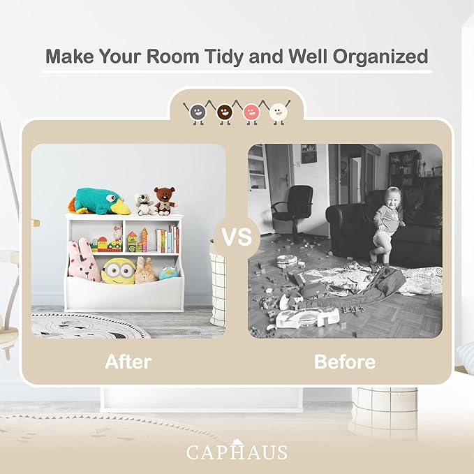 CAPHAUS Kids' Multifunctional Book and Toy Storage Cubby - Open Shelf Organizer for Nursery, Playroom, Closet - Home Organization Toy Bookcase