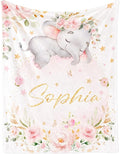 Custom Elephant Blanket with Name for Girl, Personalized Name Blanket for Kids, Soft Flannel Pink Elephant Toddler Blanket Customized Gift for Birthday Christmas Children Day 40x50inch