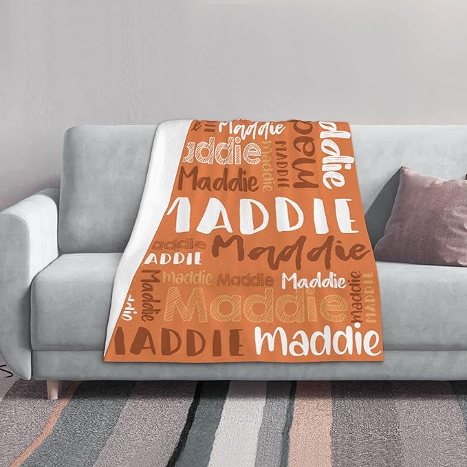 Dr.TOUGH Personalized Blankets with Name Customized Baby Blankets for Girls Boys Adults Monogrammed Blankets and Throws Christmas Birthday Mothers Fathers Valentines Day Gift (Dark-Orange,50''×60'')