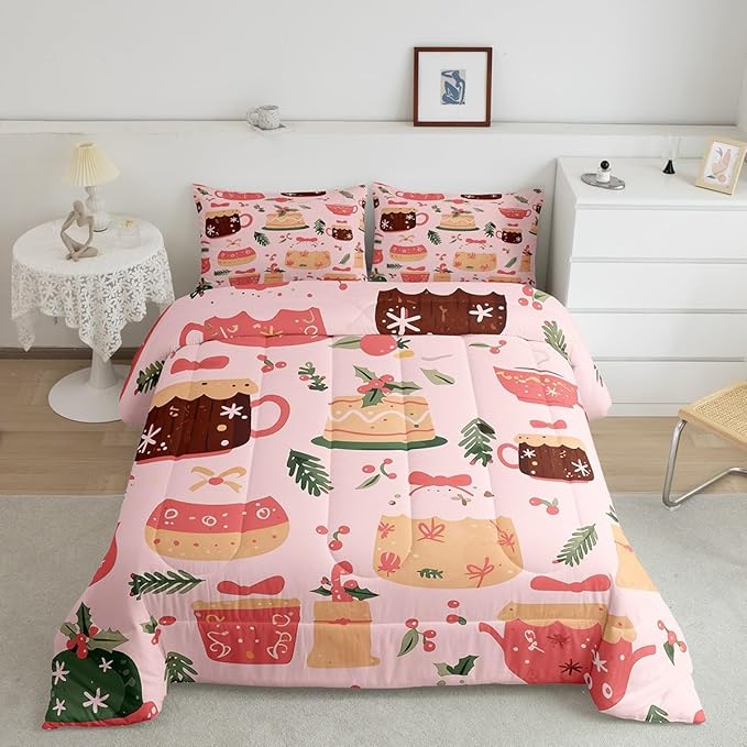 Feelyou Christmas Bedding Set for Kids Boys Girls Toddler Size Cake Pattern Printed Comforter Set Ultra Soft Winter Christmas Comforter Dessert Duvet Quilt Bedroom Decor Christmas Decor Quilt