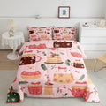 Feelyou Christmas Bedding Set for Kids Boys Girls Twin Size Cake Pattern Printed Comforter Set Ultra Soft Winter Christmas Comforter Dessert Duvet Quilt Bedroom Decor Christmas Decor Quilt