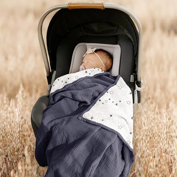 lulumoon Muslin Quilt Blanket, Crib Blanket for Baby and Toddler,47x47 Inches(Blue Star)
