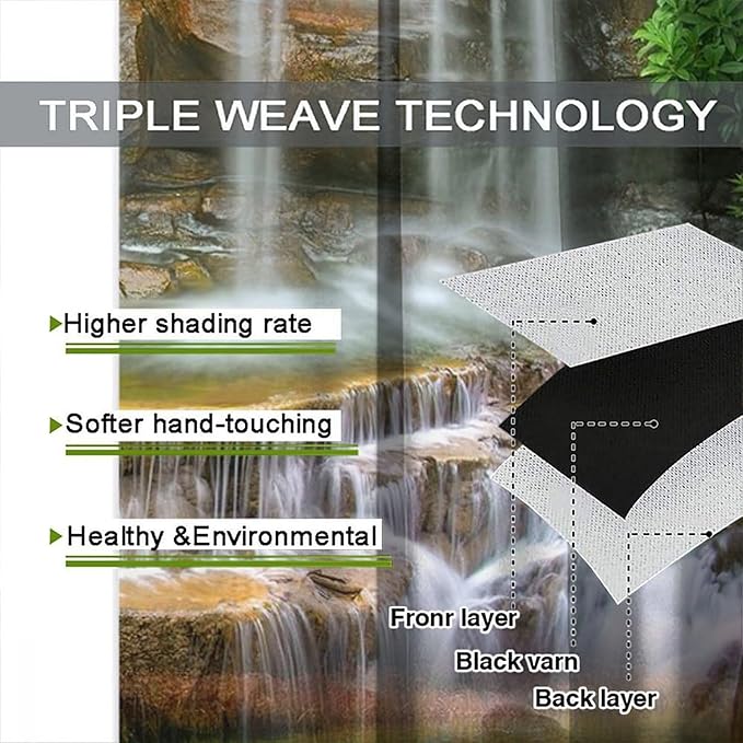Waterfall Blackout Window Curtains, Rocky Waterfall to Pond Running Off Scenic Nature Themed Picture Print Window Drapes, for Living Room Bedroom 42x54in 2 Panels
