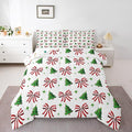 Manfei Merry Christmas Comforter Set King Size, Red Bow Green Tree Bedding Set 3pcs, New Year Theme Down Comforter for All Season, Kids Girls Room Decor, Lightweight Duvet Insert, 2 Pillowcases