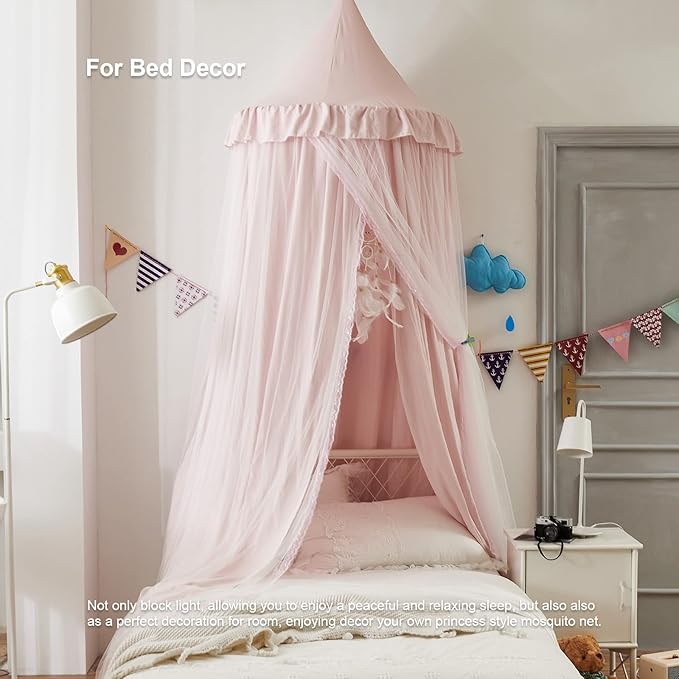 Bed Canopy for Girls, Double Layer Dome Mosquito Net Princess Canopy for Girls Bed Room Decor Reading Nook (Green)